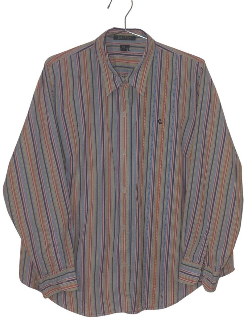 Lauren Ralph Lauren Women's Button-Up Multicolor Striped Long-Sleeves Shirt 1X